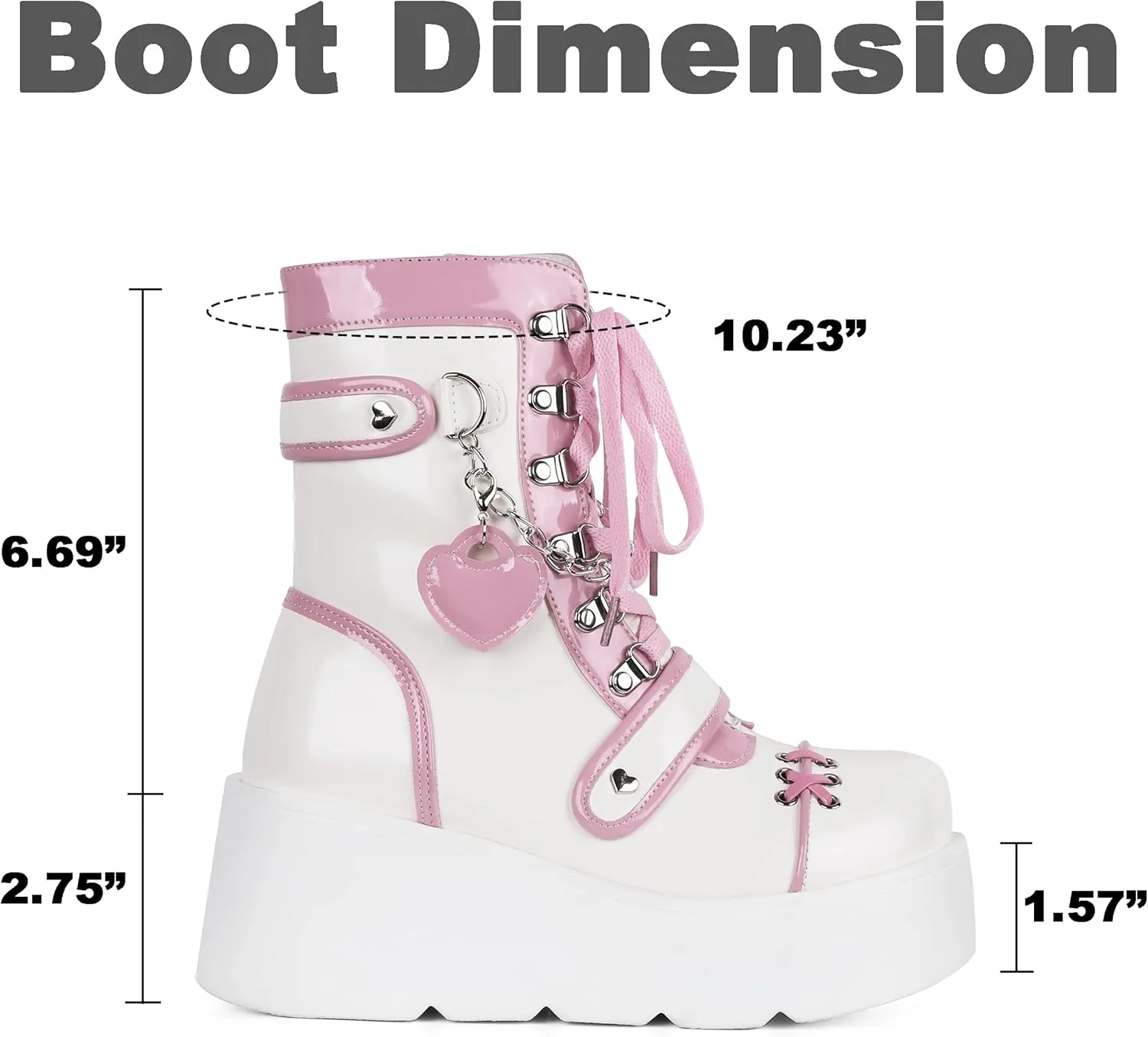 CELNEPHO Platform Ankle Boots for Women Wedge High Heel Booties Goth Round Toe Combat Boots Women Cute Heart Lace Up Rave Boots Outdoor Dress Boots with Chain