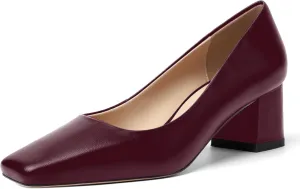 FOGEENA Womens Solid Party Square Toe Slip On Casual Matte Leather Chunky Low Heel Pumps Shoes 2.2 Inch