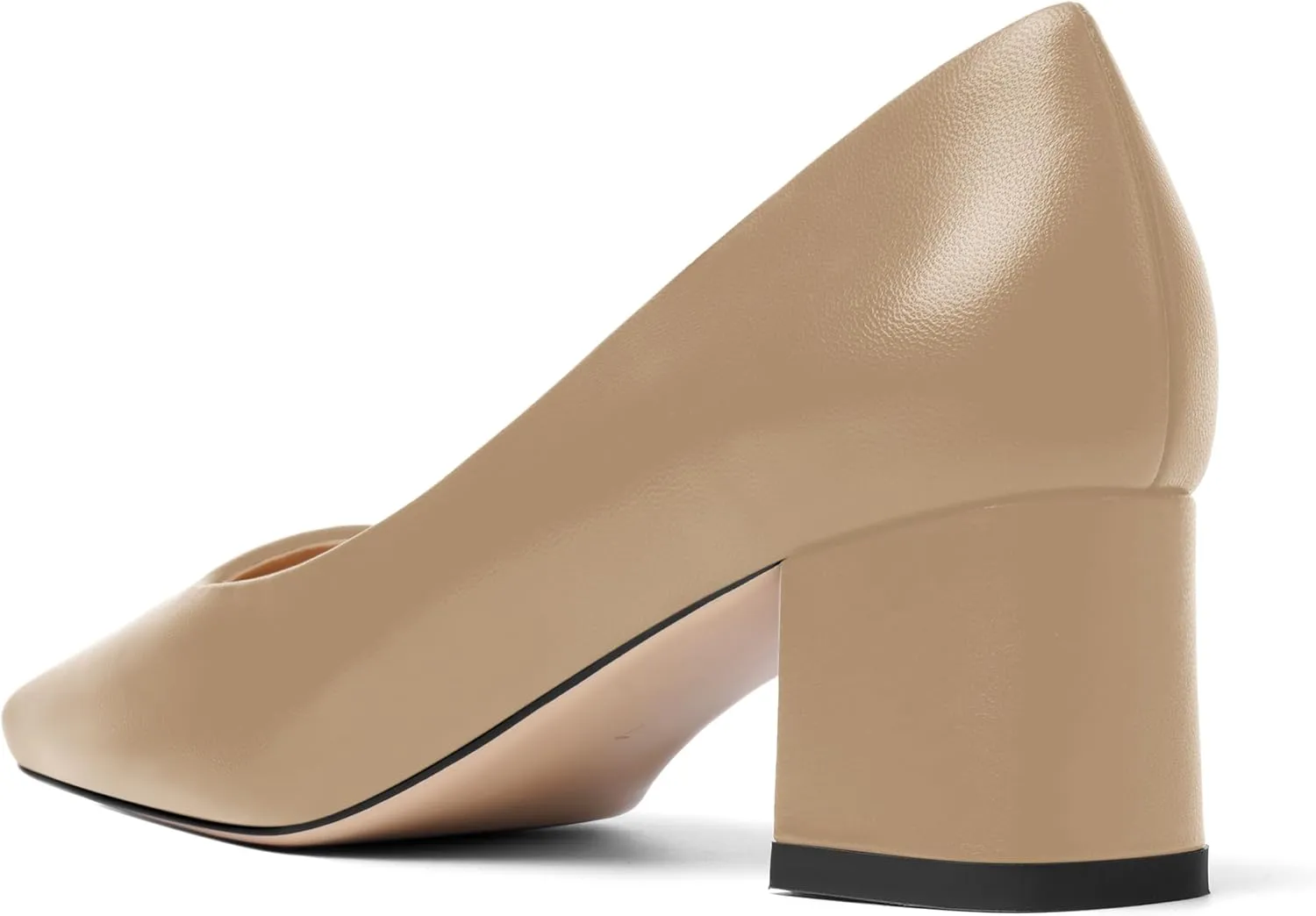 FOGEENA Womens Solid Party Square Toe Slip On Casual Matte Leather Chunky Low Heel Pumps Shoes 2.2 Inch
