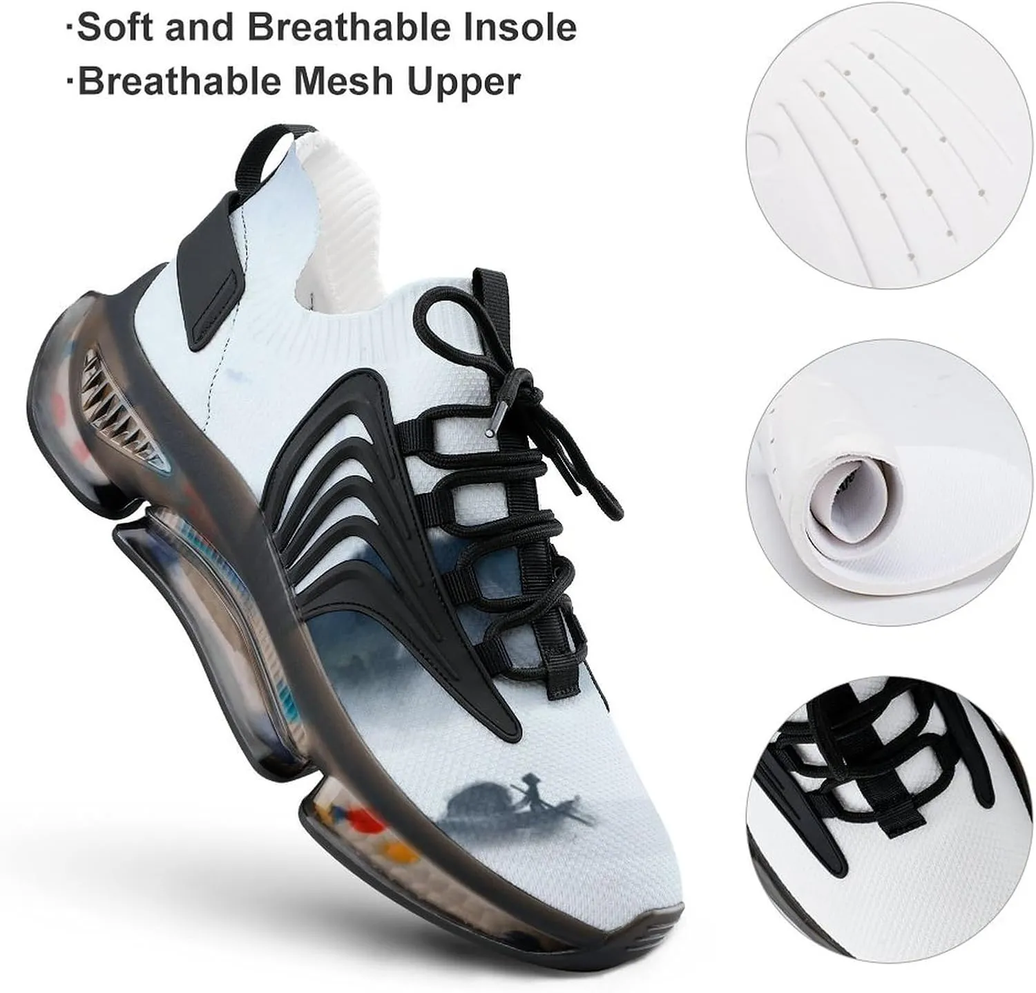 Men's Fashion Breathable 3D Tattoo Printing Trail Running Sneakers, Walking Excursion Shoes, Sports Work Trainers, Footwear Athletic Trekking