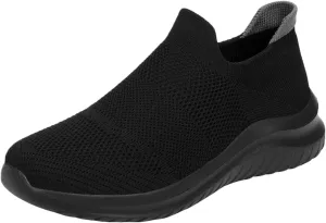 Men's Running Tennis Shoes Breathable Walking Shoes Slip on Sport Athletic Casual Mesh Trainer (Black, 12)