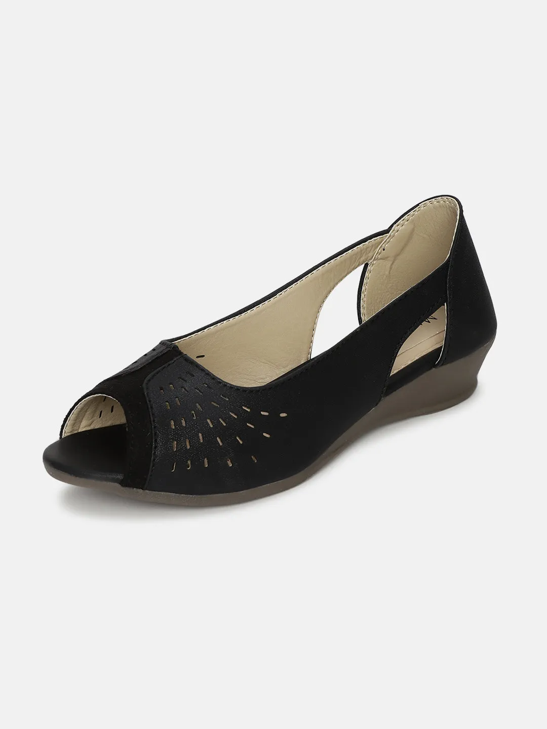 Metallic Peep Toe Laser Cut Ballerinas