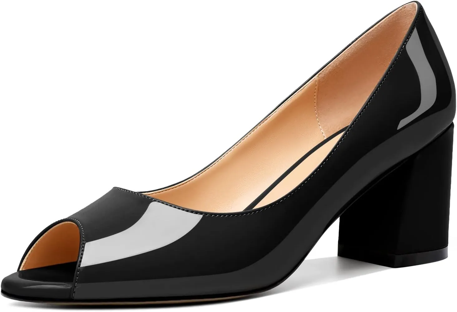 Mettesally Womens Peep Toe Pumps Low Chunky Heels Slip On Comfortable Open Toe Wedding Prom Dressy Shoes