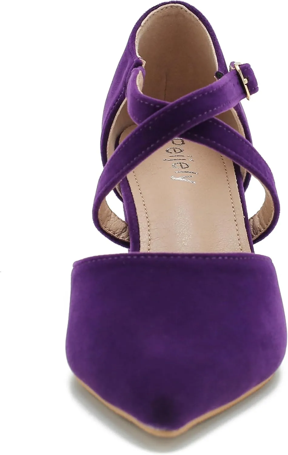 Women's Chunky Heel Pumps Cross Strap Closed Pointed Toe Dress Shoes
