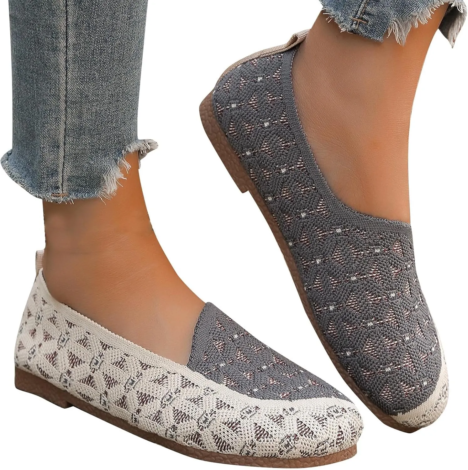 Women's Flying Weave Flat Shoes Retro Fashion Hollow Walking Shoes Casual Mesh One Stirrup Breathable Single Shoes